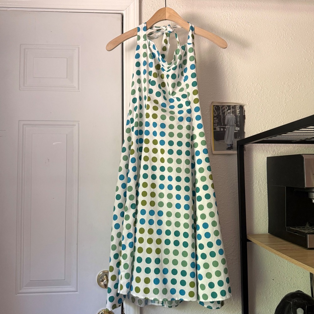 HEARTBREAKER white green blue polka dot halter neck cotton retro pinup mini